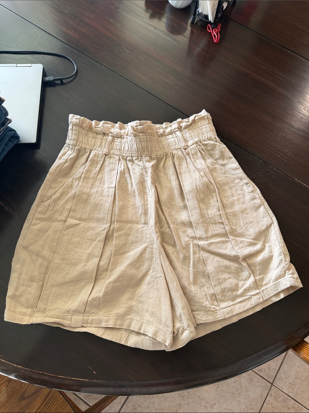 Zara Cream Paperbag High-Waist Shorts